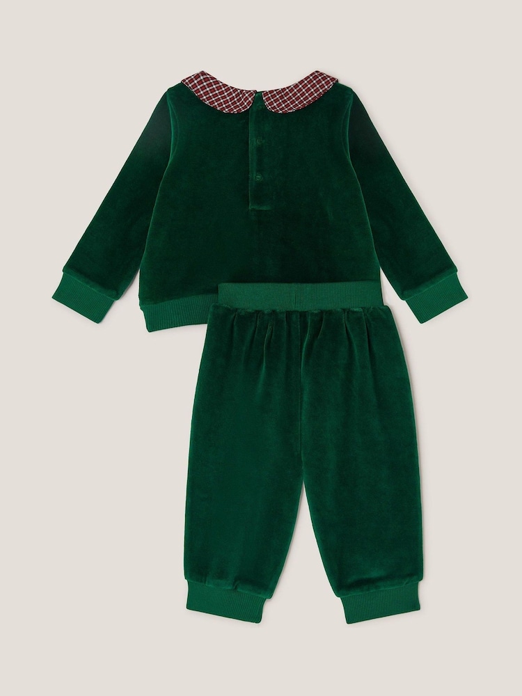Monsoon Green Newborn Bear Velour Sweatshirt & Joggers Set - Image 2 of 3 Monsoon Green Newborn Bear Velour Sweatshirt & Joggers Set - Image 2 of 3