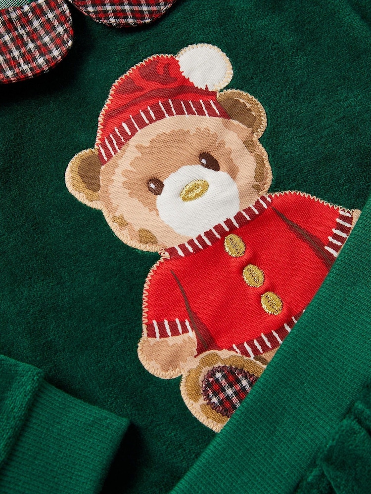 Monsoon Green Newborn Bear Velour Sweatshirt & Joggers Set - Image 3 of 3 Monsoon Green Newborn Bear Velour Sweatshirt & Joggers Set - Image 3 of 3