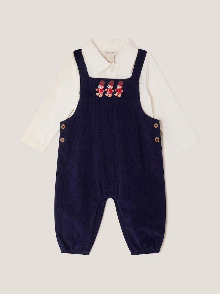 Monsoon Blue Newborn Bear Cord Dungarees & Shirt Set - Image 1 of 3