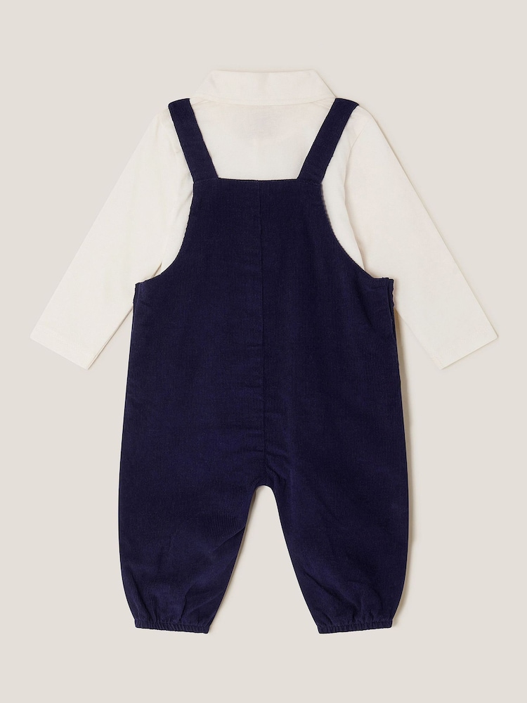 Monsoon Blue Newborn Bear Cord Dungarees & Shirt Set - Image 2 of 3