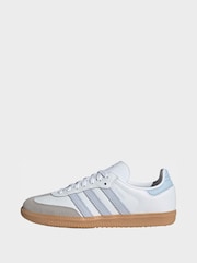 adidas Originals White/Grey/Pale Blue Samba OG Junior Trainers - Image 3 of 10