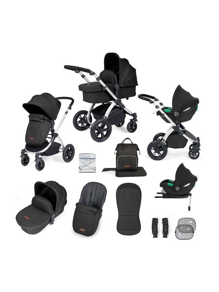Ickle Bubba 12 Piece Black Stomp Luxe Travel System with iSize Cirrus Car Seat - Image 1 of 5