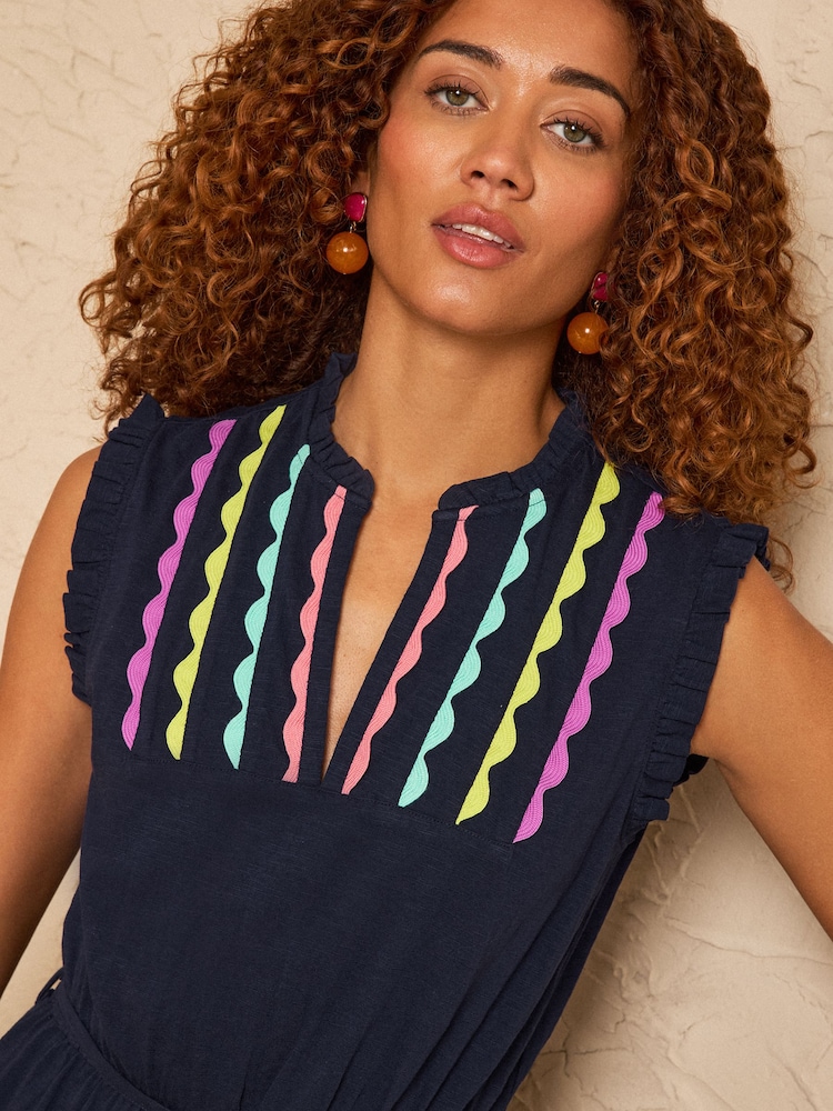 Love & Roses Navy Ric Rac Flutter Sleeve Petite Jersey Midi Dress - Image 2 of 4 Love & Roses Navy Ric Rac Flutter Sleeve Petite Jersey Midi Dress - Image 2 of 4