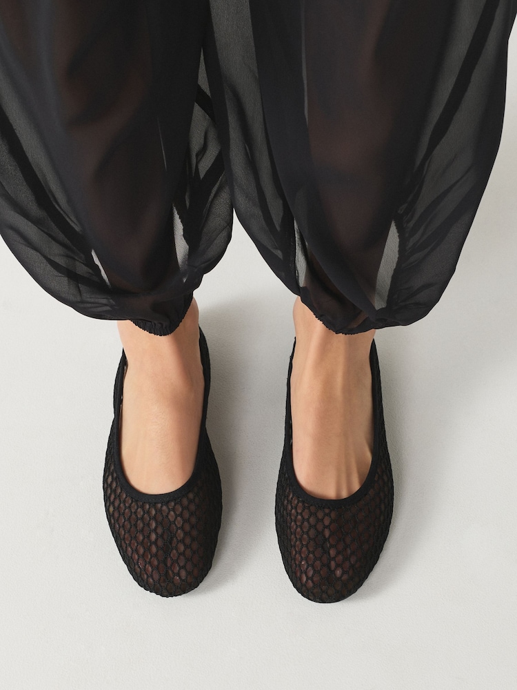 Black Forever Comfort® Round Toe Mesh Ballerina Flats - Image 1 of 7