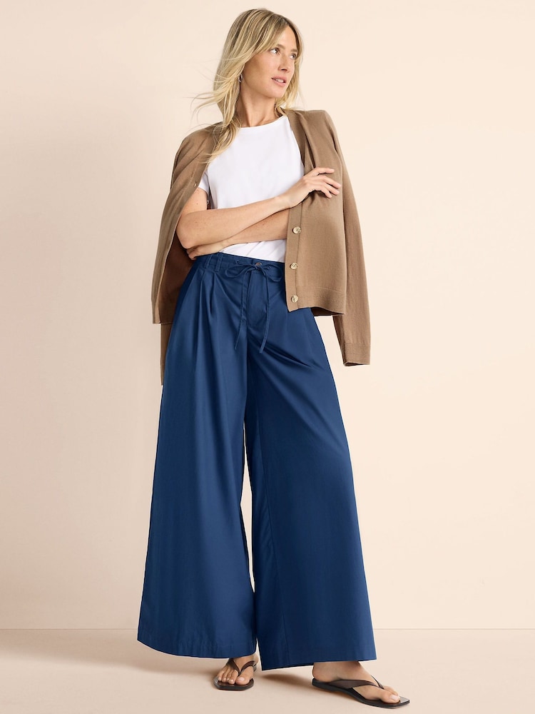 Lands' End Blue Poplin Wide Leg Trousers - Image 1 of 2 Lands' End Blue Poplin Wide Leg Trousers - Image 1 of 2