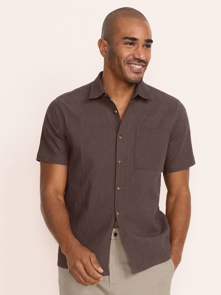 Lands' End Brown Short Sleeve Crinkle Shirt - Image 1 of 3 Lands' End Brown Short Sleeve Crinkle Shirt - Image 1 of 3