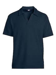 Lands' End Blue Texture Jersey Polo Shirt Short Sleeve - Image 1 of 1