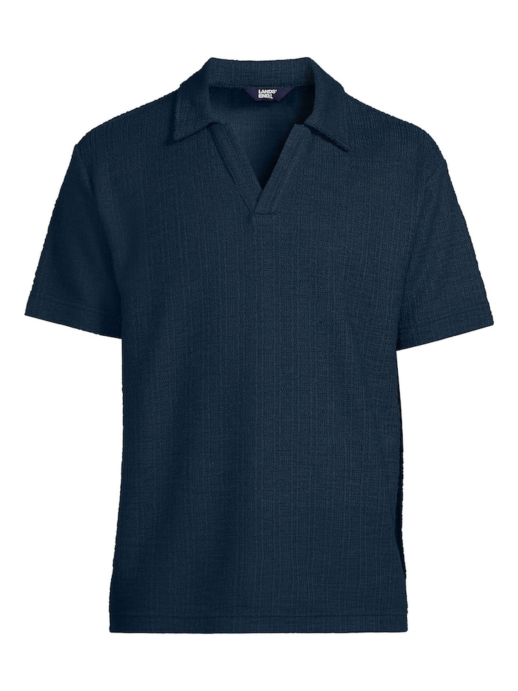 Lands' End Blue Texture Jersey Polo Shirt Short Sleeve - Image 1 of 1