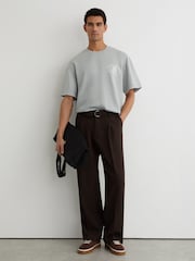 Reiss Powder Blue Clement Monogram-Print Pigment-Dyed Relaxed T-Shirt - Image 1 of 6