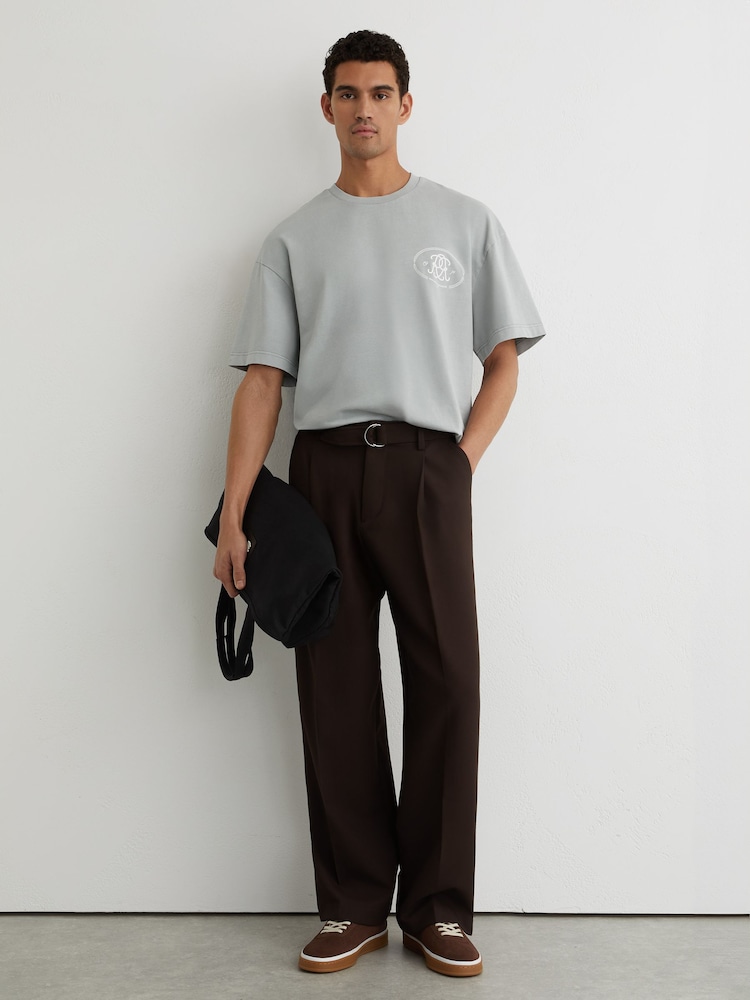 Reiss Powder Blue Clement Monogram-Print Pigment-Dyed Relaxed T-Shirt - Image 1 of 6