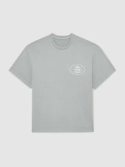 Reiss Powder Blue Clement Monogram-Print Pigment-Dyed Relaxed T-Shirt - Image 2 of 6