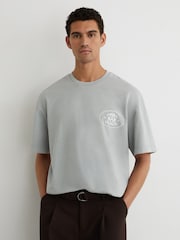 Reiss Powder Blue Clement Monogram-Print Pigment-Dyed Relaxed T-Shirt - Image 3 of 6