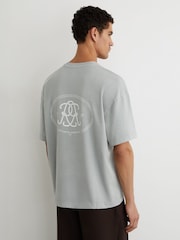 Reiss Powder Blue Clement Monogram-Print Pigment-Dyed Relaxed T-Shirt - Image 4 of 6