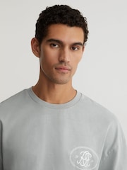 Reiss Powder Blue Clement Monogram-Print Pigment-Dyed Relaxed T-Shirt - Image 5 of 6