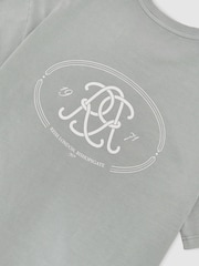 Reiss Powder Blue Clement Monogram-Print Pigment-Dyed Relaxed T-Shirt - Image 6 of 6