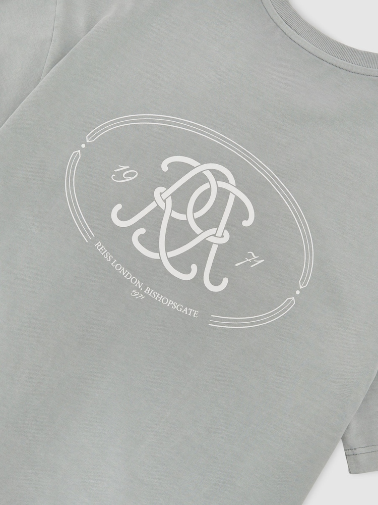 Reiss Powder Blue Clement Monogram-Print Pigment-Dyed Relaxed T-Shirt - Image 6 of 6