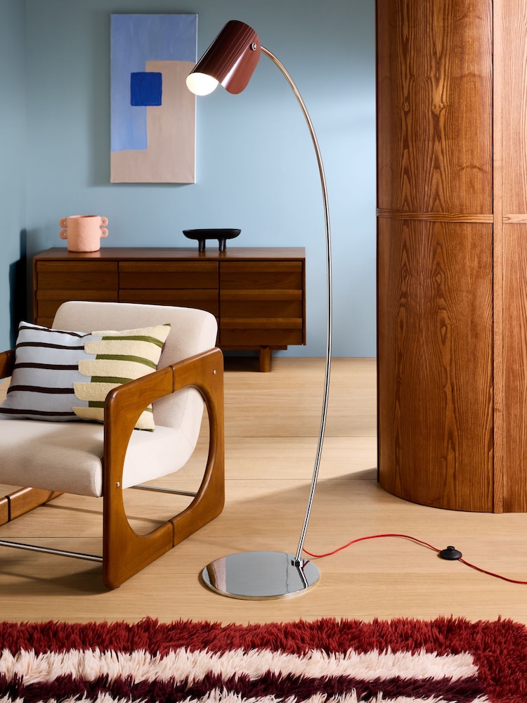 MADE.COM Chrome & Red Curve Floor Lamp - Image 1 of 5 MADE.COM Chrome & Red Curve Floor Lamp - Image 1 of 5