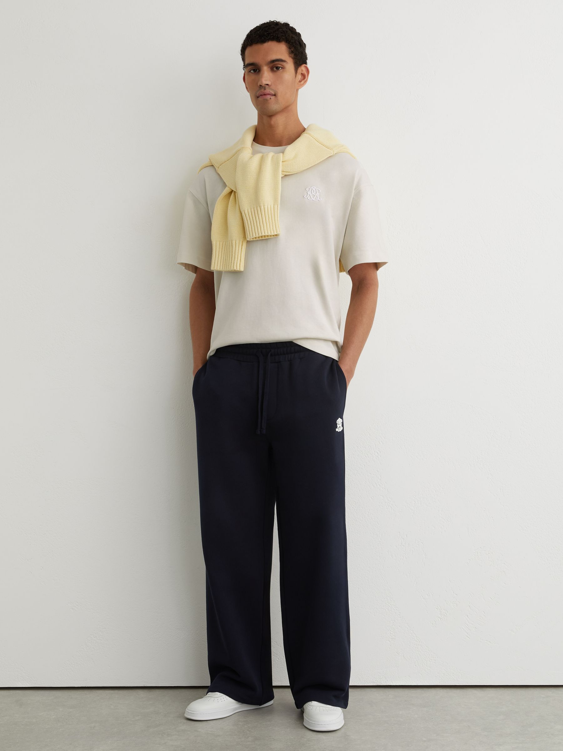 Buy Reiss White Rainer Monogram Embroidered Relaxed-Fit T-Shirt