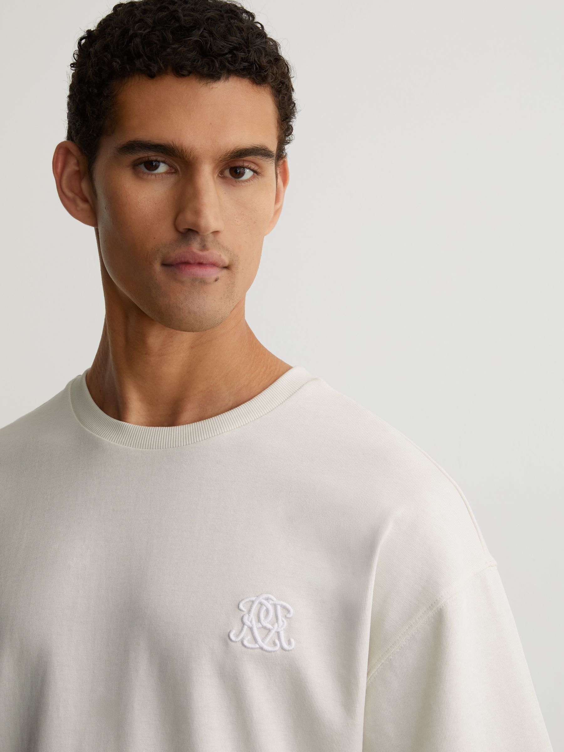 Buy Reiss White Rainer Monogram Embroidered Relaxed-Fit T-Shirt