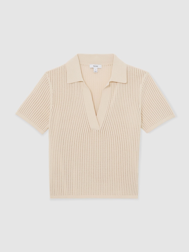 Փղոսկրի - Reiss Pippa Open-Stitch Knitted Polo Top - Պատկեր 2 6-ից