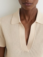 Փղոսկրի - Reiss Pippa Open-Stitch Knitted Polo Top - Պատկեր 4 6-ից