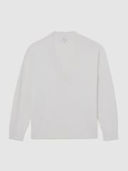 Reiss Ivory Cherish Cotton and Wool V-Neck Jumper - Image 2 of 6