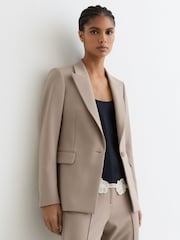 Reiss Stone Neutral Gabi Tailored Single Breasted Suit Blazer - Image 1 of 9