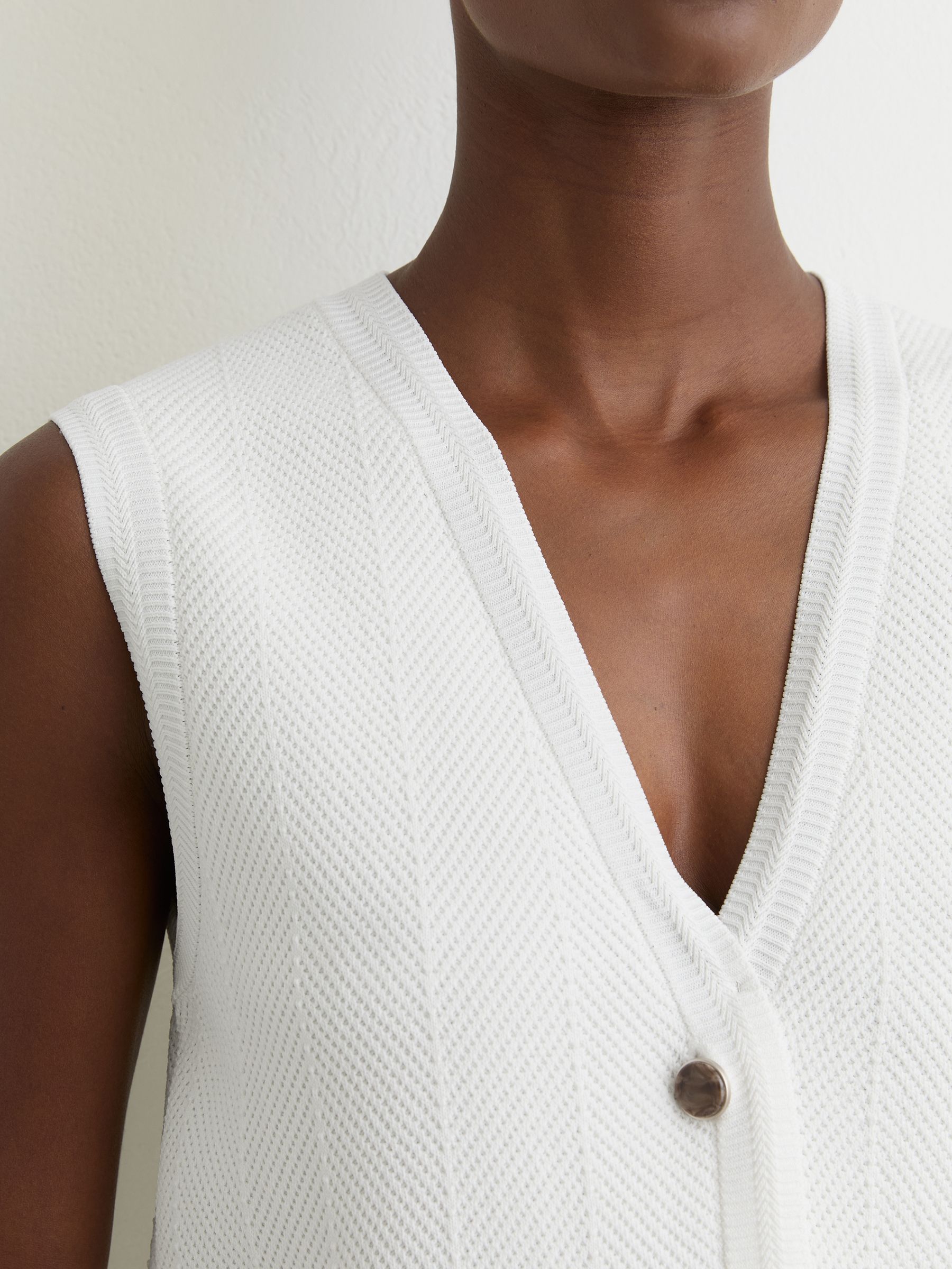 Buy Reiss White Ria Textured-Knit Button-Through Waistcoat from
