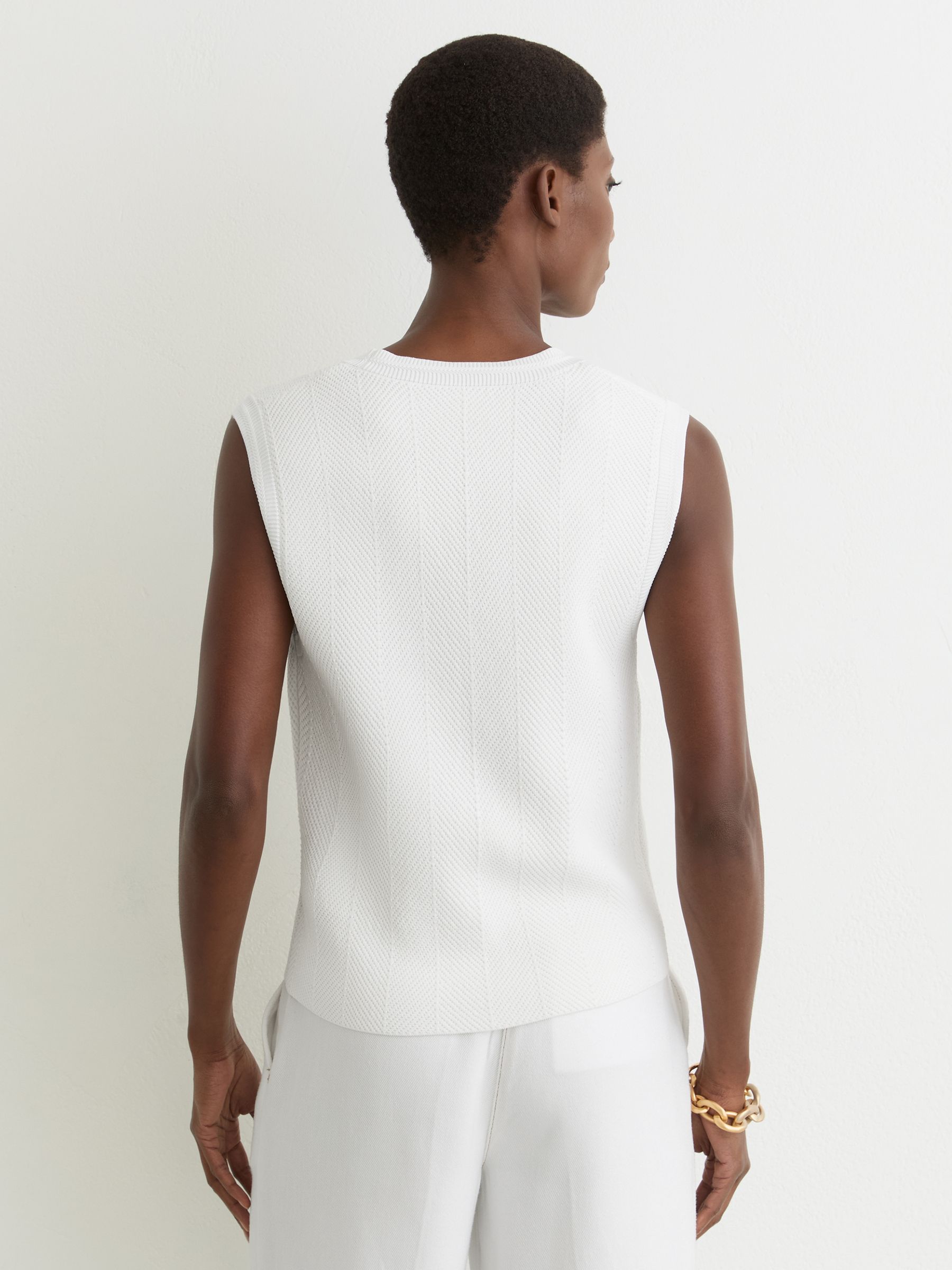 Buy Reiss White Ria Textured-Knit Button-Through Waistcoat from