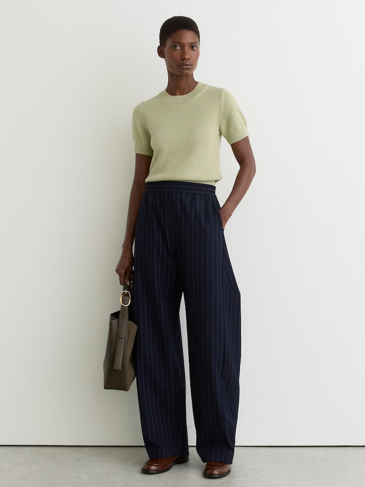 Reiss Sage Green Anita Cotton And Wool Crew-Neck Top - Image 1 of 6 Reiss Sage Green Anita Cotton And Wool Crew-Neck Top - Image 1 of 6