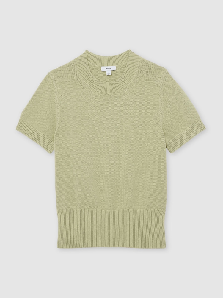 Reiss Sage Green Anita Cotton And Wool Crew-Neck Top - Image 2 of 6 Reiss Sage Green Anita Cotton And Wool Crew-Neck Top - Image 2 of 6