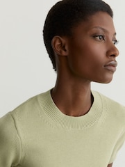 Reiss Sage Green Anita Cotton And Wool Crew-Neck Top - Image 4 of 6