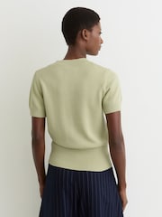 Reiss Sage Green Anita Cotton And Wool Crew-Neck Top - Image 5 of 6