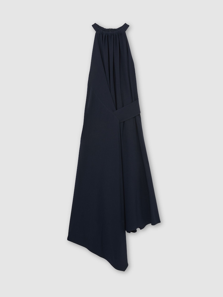Reiss Navy Maeve Petite Drape-Detail Sleeveless Midi Dress - Image 2 of 7 Reiss Navy Maeve Petite Drape-Detail Sleeveless Midi Dress - Image 2 of 7