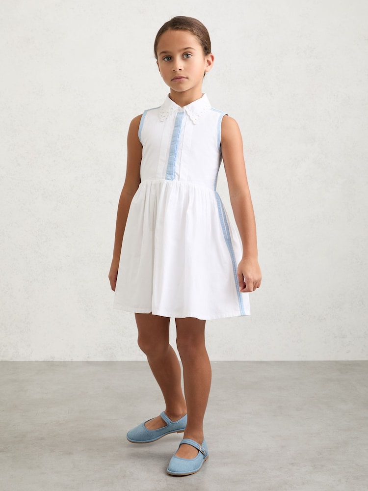 Reiss White Odela Cotton Contrast-Trim Collared Dress - Image 1 of 4