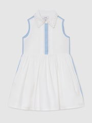 Reiss White Odela Cotton Contrast-Trim Collared Dress - Image 2 of 4