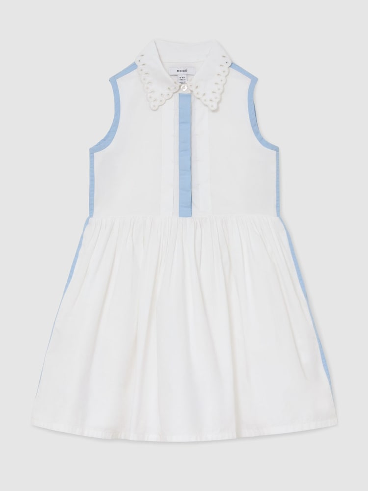 Reiss White Odela Cotton Contrast-Trim Collared Dress - Image 2 of 4