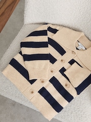 Reiss Navy Thalia 3-9 yrs Cotton-Blend Stripe Cardigan with Wool - Image 1 of 3