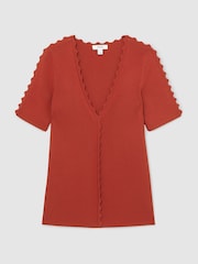 Ժանգագույն կարմիր - Reiss Marcy Scallop-Trim Rib-Knit Top - Պատկեր 2 7-ից
