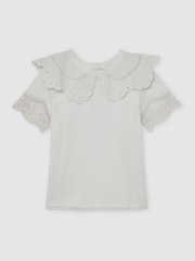 Reiss Ivory Alessia 13-14 yrs Cotton Broderie Anglaise Collared Top - Image 1 of 4