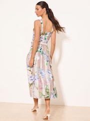 Lipsy Neutral Floral Stripe Belted Strappy Midi Dress - Image 2 of 4