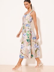 Lipsy Neutral Floral Stripe Belted Strappy Midi Dress - Image 3 of 4
