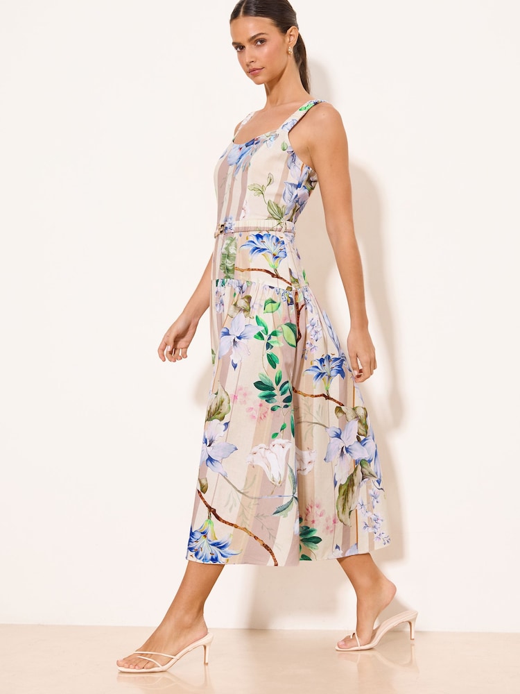 neutral floral midi dress Neutral Floral Print Midi Dress