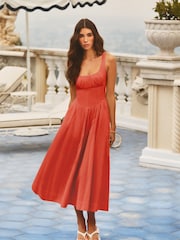 Lipsy Red Strappy Scoop Neck Waisted Full Skirt Midi Dress - Image 1 of 4