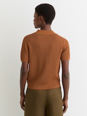 Reiss Rust Orange Pippa Open-Stitch Knitted Polo Top - Image 5 of 6