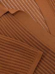 Reiss Rust Orange Pippa Open-Stitch Knitted Polo Top - Image 6 of 6