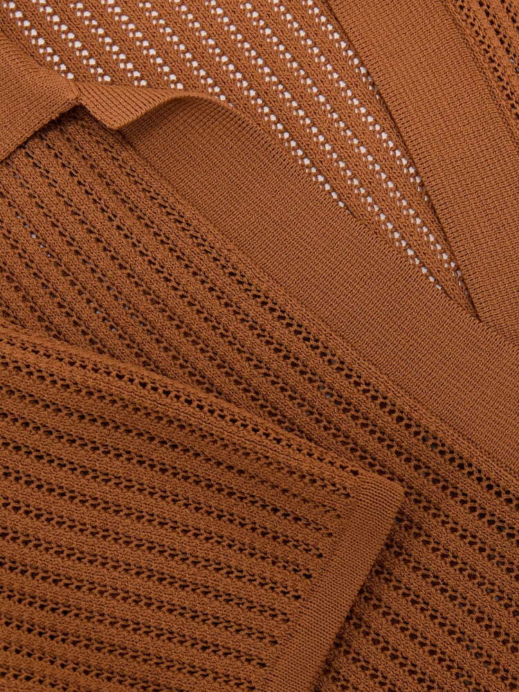 Reiss Rust Orange Pippa Open-Stitch Knitted Polo Top - Image 6 of 6