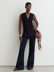 Reiss Navy Ria Textured-Knit Button-Through Waistcoat - Image 1 of 6