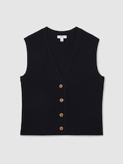 Reiss Navy Ria Textured-Knit Button-Through Waistcoat - Image 2 of 6