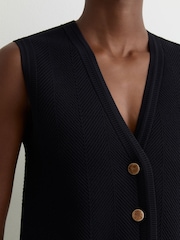 Reiss Navy Ria Textured-Knit Button-Through Waistcoat - Image 4 of 6